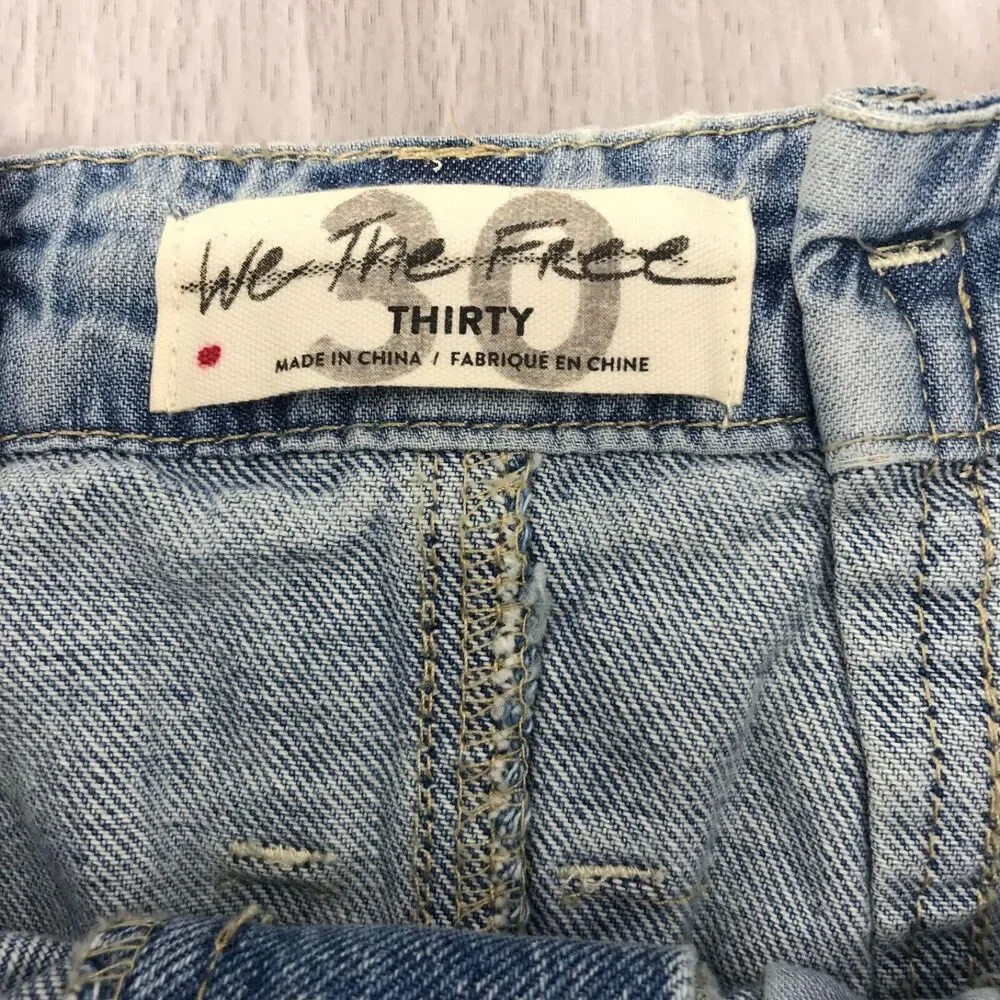 We The Free Thirty 30 Blue Mini Skirt Belted Button-Fly Pockets‎ Raw Hem